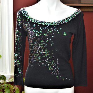 BLACK WOMEN'S SMALL OFF THE SHOULDER SWEATER WITH SEQUINS